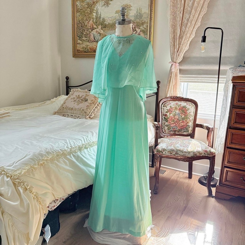 70s turquoise formal maxi dress 70s vintage maxi dress
